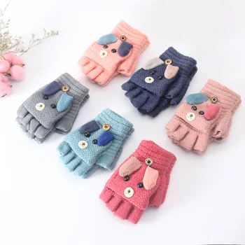 1Pair Cald Iarna Copii Băieți Fete Mănuși de Animale Drăguț Model de Tricotat Lână Frumos Jumătate Degetul Mănuși pentru Copii