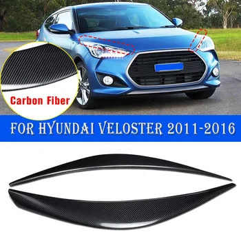 2 buc de Fibră de Carbon, Faruri Fata Fruntea Garnitura pentru Hyundai Veloster 2011-2016 Mașină de Cap Capac de Lumină Autocolant Cadru Protector