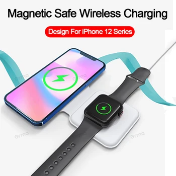 2 in 1 Magnetic Mini Pliabil Dual Siguranță Duo de Încărcare Wireless pentru iPhone 12 Pro Max 12 mini pentru Apple Watch 5 4 3 Încărcător Rapid