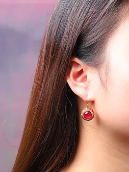 2020 nou cloisonne femeie cercei s925 argint pur bijuterii Thai stil etnic email de culoare roșie de corindon cercei pentru femei