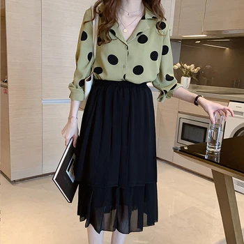 2020 Primăvară Nouă Maneca Lunga cu Buline Șifon Bluza Femei HK Stil Retro Elegant, Slim-fit Topuri Femeile Blusas Mujer 8767 50