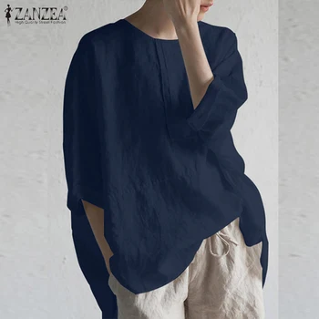2021 ZANZEA Femeile Bat Sleeve Solid Bluza de Vara din Bumbac Cămașă Lenjerie de Moda Spate Split Tiv Blusas de sex Feminin Blaturi de Lucru Camasa Tunica