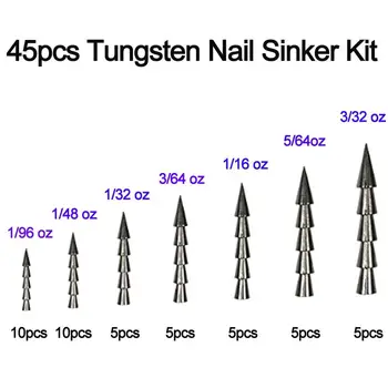 45Pcs/Cutie Pescuit Tungsten Unghii Greutăți Sinker Pagoda Sinker Traznita Glonț Flipping Sinker Worm Introduce Pescuit Greutate