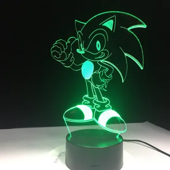 Anime Sonic Ariciul Figura 3D LED Masă Lampă Flash Efect 7 Acril Colorat Iluzie Vizuală USB Lumini LED Copii Dorm Lampa