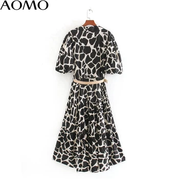 AOMO 2020 femei de moda animal print-rochie cu centura puff maneca scurta doamnelor rochie de epocă vestidos CE255A