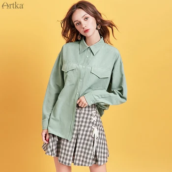 ARTKA 2020 Primăvară Noi de Bluze pentru Femei de Culoare Pură Guler de Turn-down Shirt Minimalist Liber Casual cu Maneca Lunga Bluze Femei SA10394Q