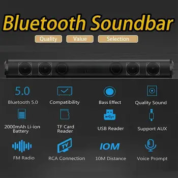 BS-10 Wireless Bluetooth 5.0 Difuzor Bara de Metal Bluetooth Boxe Home Theater Surround Difuzor Stereo cu Control de la Distanță