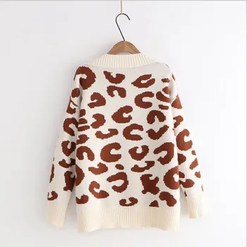 Femei Leopard de imprimare Cardigan vrac nou stil pulover tricotate strat de moda toamna iarna haine groase