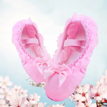 Fete De Panza Moale Papuci De Balet De Balet Dantelă Pantofi De Dans Roz Pentru Copii