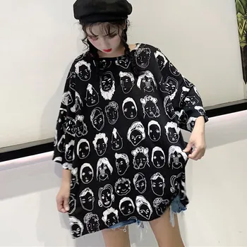 Fierbinte Elegant Stil Coreean T-Shirt Pentru Femei Vrac Maneci Scurte Rotund Gat Grafice Imprimate Doamnelor Tee Supradimensionat Haine