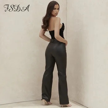 FSDA Talie Înaltă 2020 Femei Pantaloni de Moda din Piele PU Butonul de Buzunar Toamna Iarna Negru Casual cu Pantaloni Streetwear