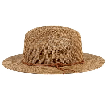 GEMVIE Noua Palarie de Vara Pălării Panama Gol Afară de Pălărie de Paie pentru Bărbați Pentru Femei din Piele Ribbon Margine Mare Soare Plaja Pălărie Jazz Capac Fedora