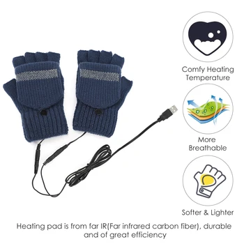 Iarna Cald USB Mănuși Lavabil Lână Mănuși Tricotate Fingerless Flip Jumătate-deget Mănuși cu un Deget de Femei 2021