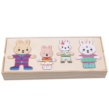Jucărie Din Lemn Rabbit Schimba Hainele Puzzle-Uri Montessori Rochie De Învățământ Schimbarea Puzzle Jucării Pentru Copii Cadouri