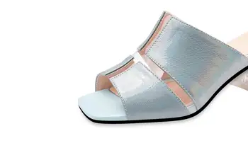 Lenkisen 2020 piele naturala de mare de moda superba superstar cristal pătrat peep toe cu toc mature sandale de vara femei L83