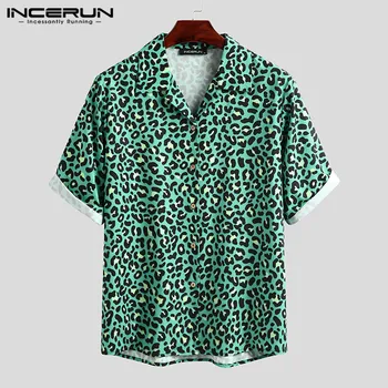 Leopard de Imprimare Bărbați Cămașă Hawaiană Plaja 2021 Maneca Scurta Bluza Casual Rever Camisa Streetwear Vara Chic Bărbați Îmbrăcăminte INCERUN