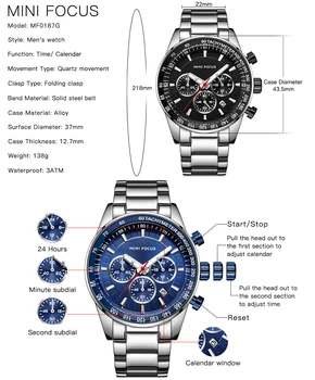 MINIFOCUS Rochie Ceas de Bărbați Impermeabil de Moda Cuarț Ceasuri de Top de Brand de Lux din Oțel Inoxidabil Curea Sport Militar Data Ceas