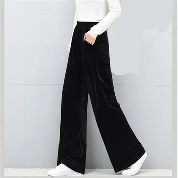 Moda coreea style femei de Primăvară și Autunm pantaloni de velur,M - 6XL 7XL Plus dimensiune high street epocă pantaloni de catifea albastru negru