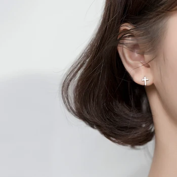 Modian Epocă Buna Cruce Neagră Hoop Cercei pentru Femei Reale Argint 925 Simplu Cercel Coreea Style Bijuterii Fine