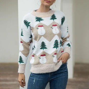 Om De Zăpadă, Pom De Crăciun Tricotate Pulover Doamnelor Maneca Lunga O-Gât Pulover Toamna-Iarna Cadou De Crăciun
