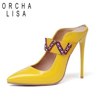 ORCHA LISA plus dimensiune 44 46 12cm super tocuri inalte Femei lady tocuri cui pompe galben negru roșu pantofi de mireasa pantofi de partid 1163