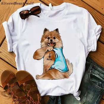 Pomeranian o Iubesc pe Mama T-shirt de Vară de Moda Noua Dragoste de Mama Imprimare Estetice Tricou Alb Femei de Agrement Maneca Scurta, Haine
