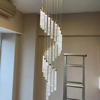 Scara de Lux de Iluminat Candelabru de cristal pandantiv de fixare a CONDUS cu bule de cristal agățat lampă hotel decor Spirală a condus Candelabre