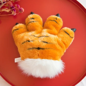 Simulare Tiger Paw Pluș Mănuși Cu Dungi Pufos Animal Umplute Jucării Căptușit Mână Mai Calde Halloween Cosplay Costum Mănușă De Box