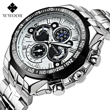 WWOOR Mens Ceasuri de Lux, Marca Sportului Militar Big Dial Watch Om din Oțel Inoxidabil Impermeabil Cuarț Ceas de mână Pentru Bărbați Ceasuri