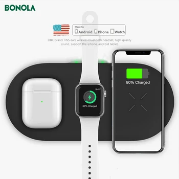 Bonola Qi 3 în 1 de Încărcare Rapidă Wireless Pad pentru iPhone 11Pro/11/Xs/XR/8plus/8 Desktop Încărcător Wireless pentru Apple Watch 5/4/3/2