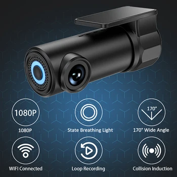 Super 1080P înregistrare video Auto DVR Camera Wifi APP și engleză Voice Control Viziune de Noapte Unghi Larg de G-senzor Dashcam Video Recorder