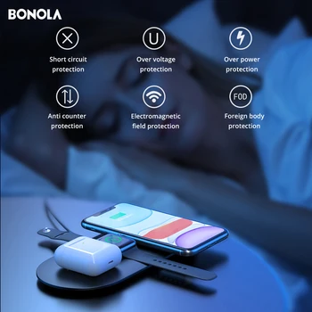 Bonola Qi 3 în 1 de Încărcare Rapidă Wireless Pad pentru iPhone 11Pro/11/Xs/XR/8plus/8 Desktop Încărcător Wireless pentru Apple Watch 5/4/3/2