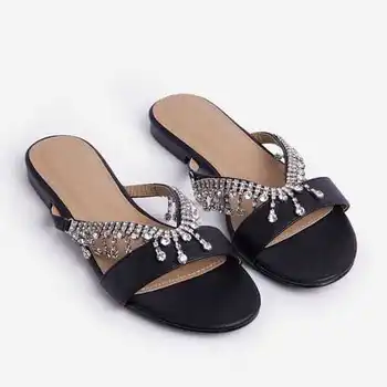 Femei sandale pantofi de vara plat perla sandale confortabile șir de mărgele papuci femei casual, sandale Flip Flops, Sandale de Plajă