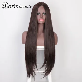 Doris Frumusete Sintetice Dantelă Lung și Drept Mijloc Peruci Maro Negru Blond Roșu Peruci pentru Africa și America de Femei