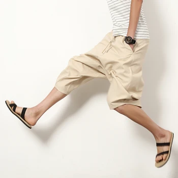 Moda Vara Harem pantaloni scurți scăzut picioare Chineză stil liber casual bermude barbati buzunar Mare mozaic subțire pantaloni scurti