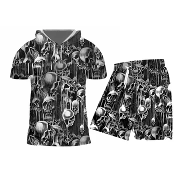 OGKB 3D Full Tipărite Craniu de Groază T-shirt, pantaloni Scurți Vesta Barbati Personalizate Strada Costum de Vară de Mari Dimensiuni de Îmbrăcăminte de Modă