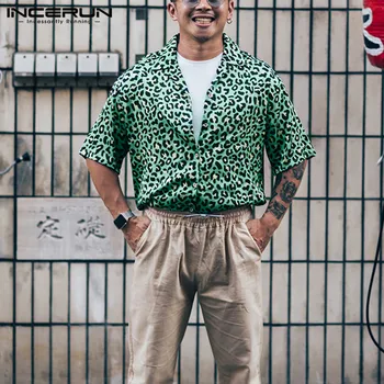 Leopard de Imprimare Bărbați Cămașă Hawaiană Plaja 2021 Maneca Scurta Bluza Casual Rever Camisa Streetwear Vara Chic Bărbați Îmbrăcăminte INCERUN