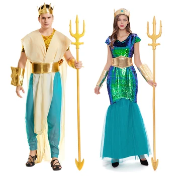 Umorden Femei Mare Sirena Sirena Regina Costum pentru Bărbați Poseidon Costume Fantasia Halloween Purim Carnaval Mardi Gras Dress up
