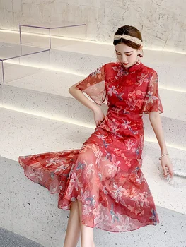 Modern Cheongsam Fată Tânără Elegante Lungi pentru Femei Vintage Haine Temperament Versiune Modificată a Chineză Stil de Rochie